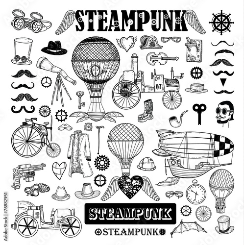 Steampunk collection, hand drawn vector illustration.