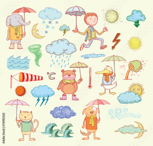 pet weather elements, vector illustration.