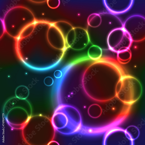 Seamless Background with Rainbow Neon Circles