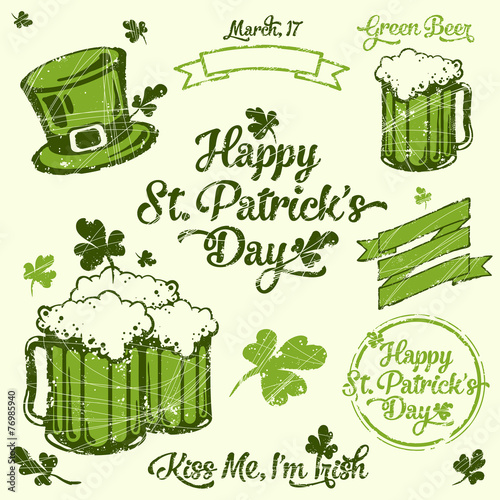 Saint Patrick lettering and illustration set