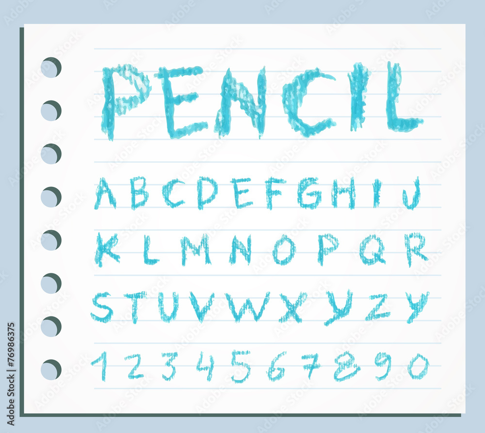 Font pencil crayon. Handwritten Vector illustration. Font pencil crayon. Handwritten Vector illustration.