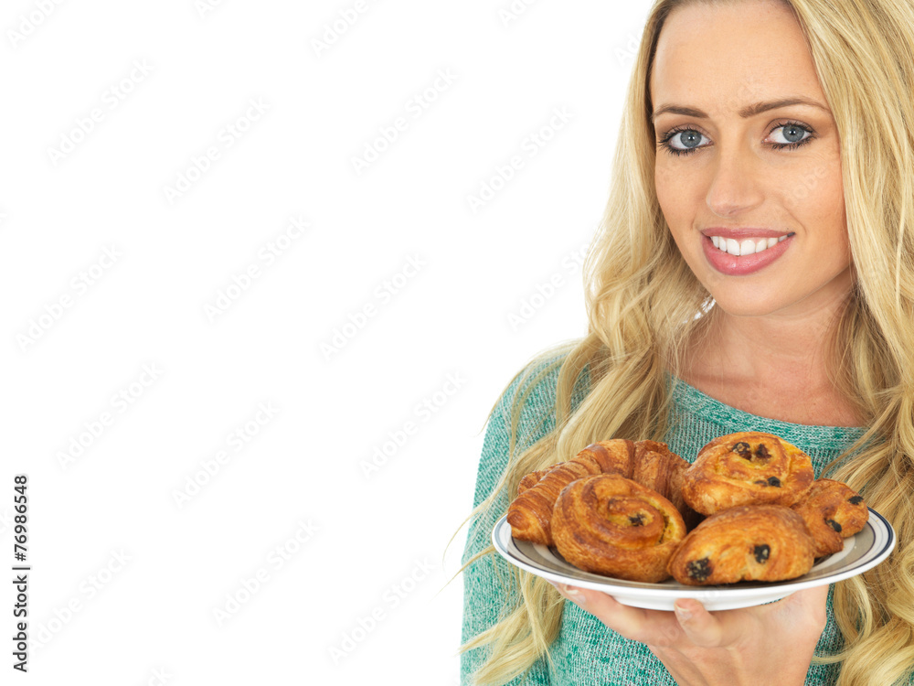 Young Woman Holding a Selection of Danish Pastries Young Woman Holding a Selection of Danish Pastries