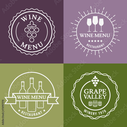 Set of wine signs, badges and labels. Vector line illustration.