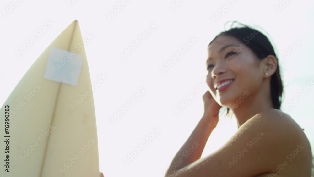 Solitary Female Surfer Sunset Beach Looking Ocean Solitary Female Surfer Sunset Beach Looking Ocean