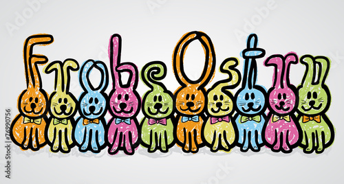 10 bunte Osterhasen schreiben mit Ihren Ohren „Frohe Ostern“