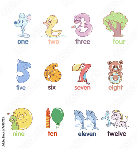 Set of numbers in the form of animals
