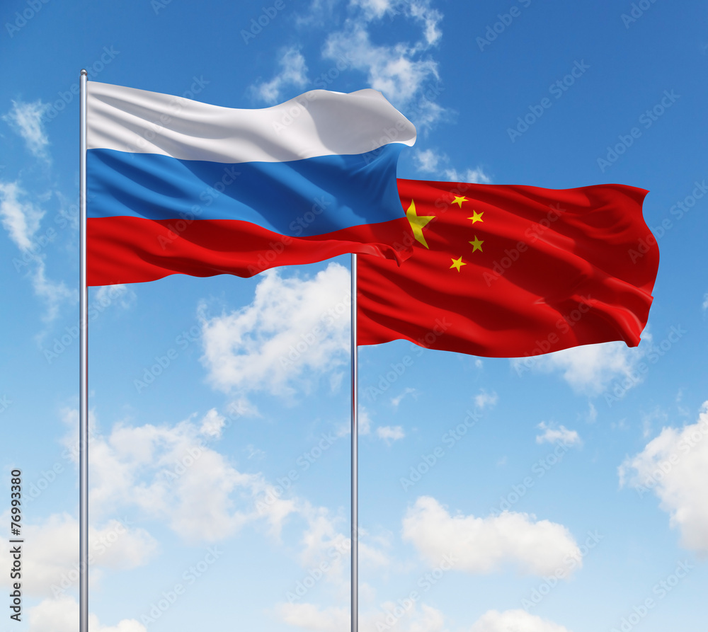 Naklejka premium two flags of Russia and China