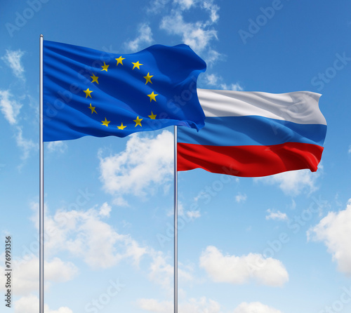 flags of European Union and Russia
