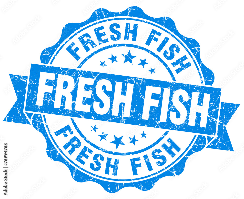 Fototapeta premium fresh fish blue grunge seal isolated on white