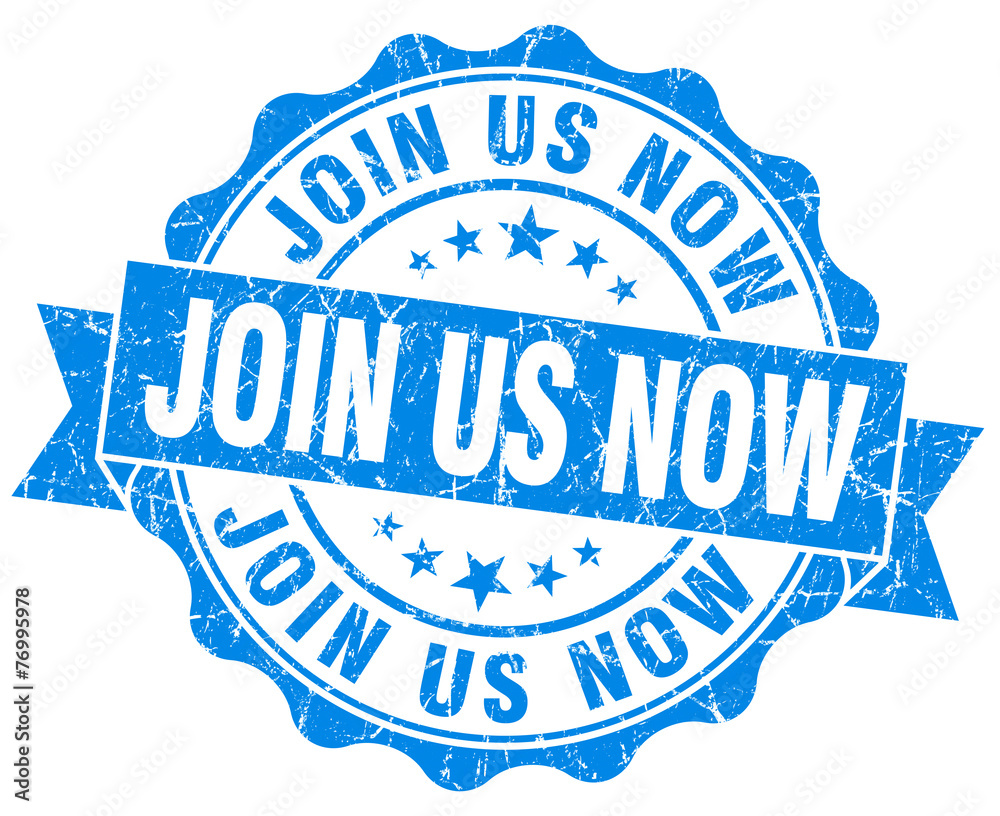 Fototapeta premium join us now blue grunge seal isolated on white