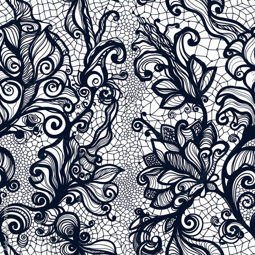Abstract seamless lace pattern with flowers.