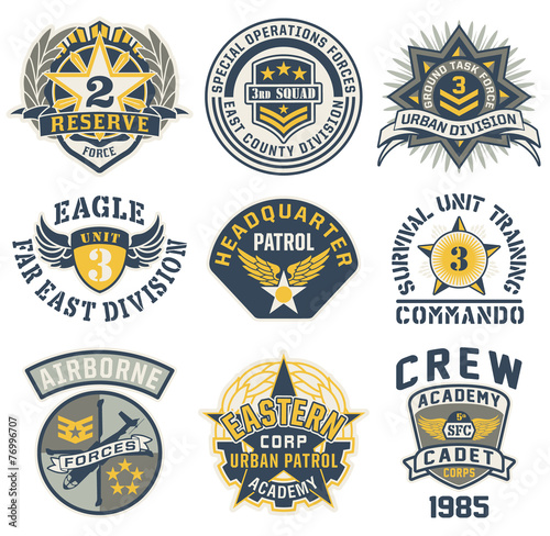 Military style patches vector collection