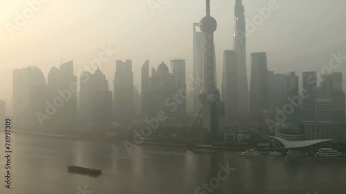 Financial District Shanghai Air Pollution City Haze Huangpu River China  photo