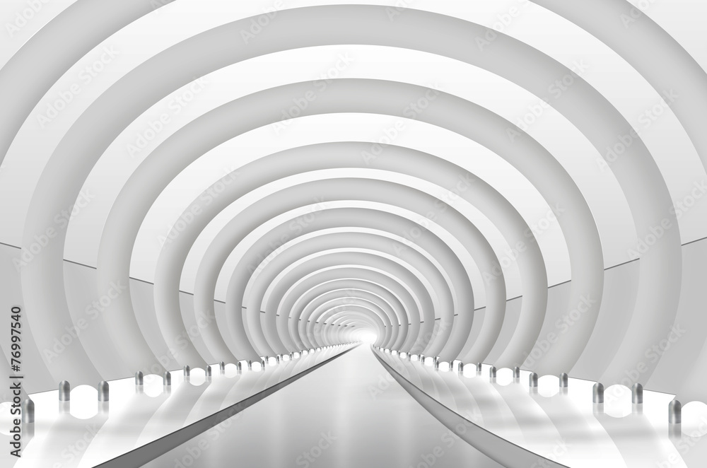 Naklejka premium Tunel z okrągłymi łukami. Nowoczesna architektura biała, szara,