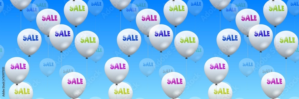 Sale offer printed on the floating balloons Sale offer printed on the floating balloons
