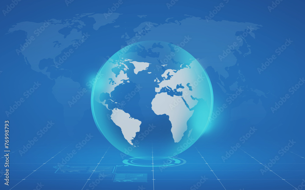 virtual globe and map over blue background virtual globe and map over blue background