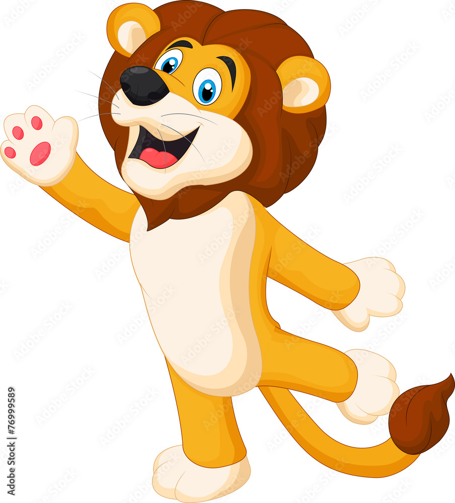 Fototapeta premium Cute lion waving hand