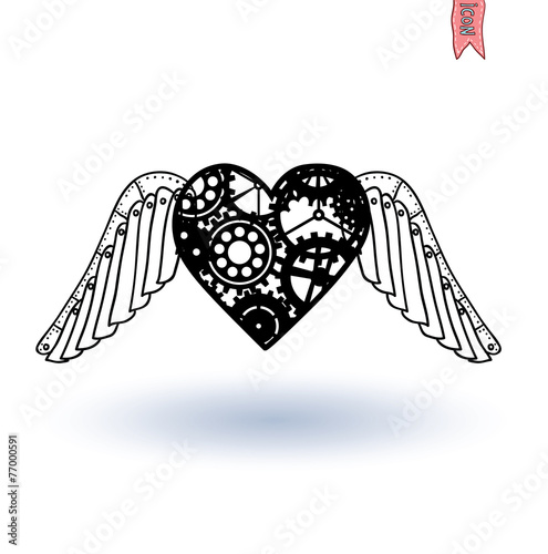 Mechanical steampunk heart with wings photo
