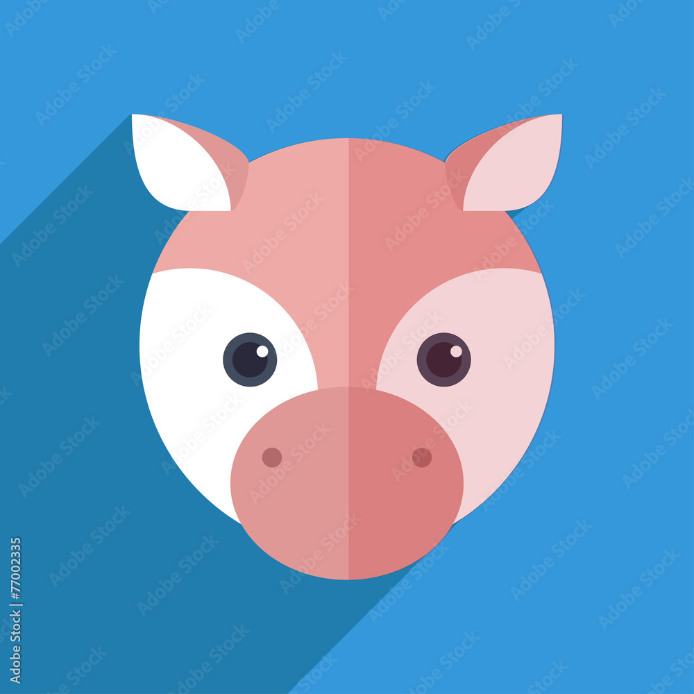 Vector illustration of a cute pig with a long shadow