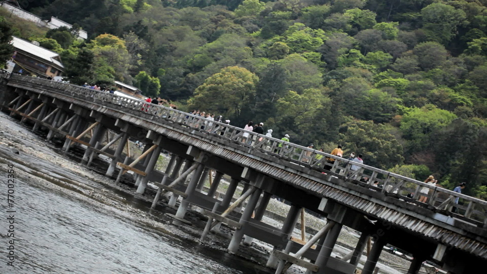 Tourists Togetsukyo Bridge Oi River Arashiyama Kyoto Japan Asia Tourists Togetsukyo Bridge Oi River Arashiyama Kyoto Japan Asia