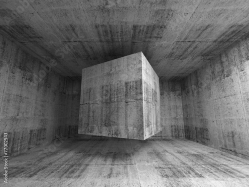 Flying cube in abstract 3d concrete room interior #77002543