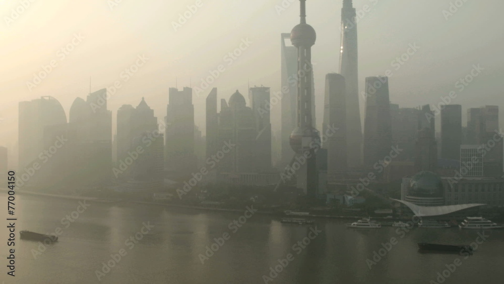 Time lapse Oriental Pearl Tower City Air Pollution River Pudong China Time lapse Oriental Pearl Tower City Air Pollution River Pudong China