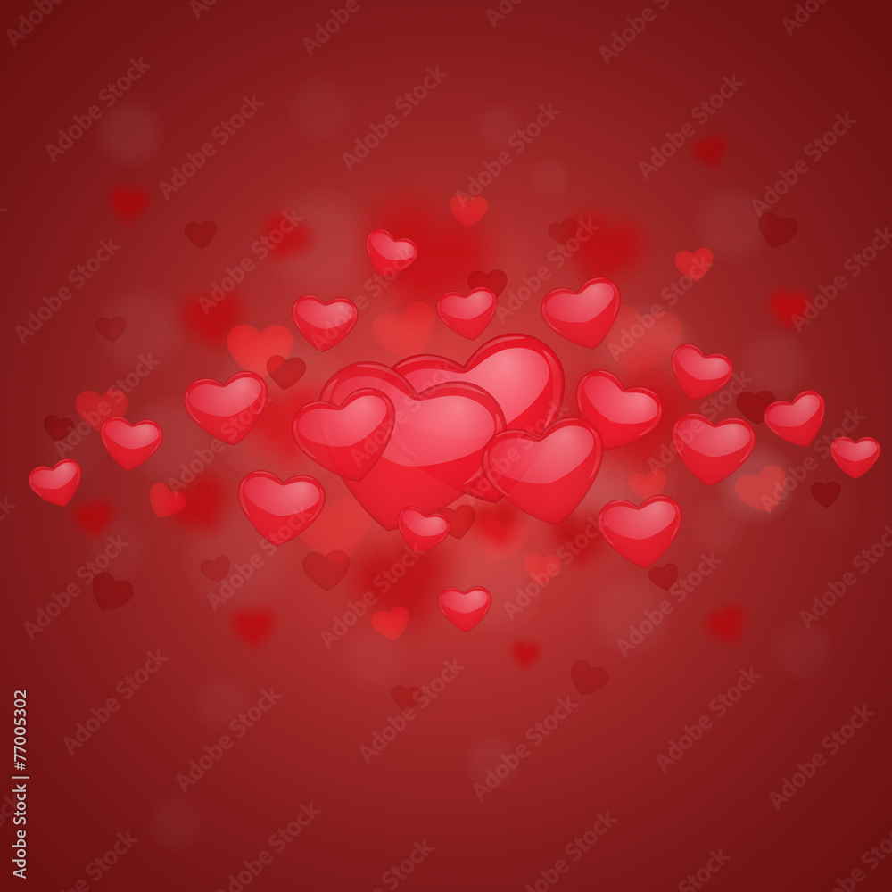 Valentines Day abstract background with red hearts.