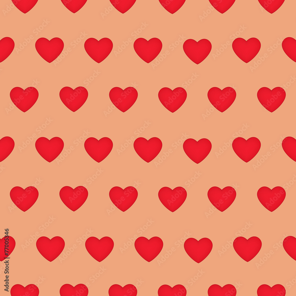 Seamless pattern with red hearts, romantic illustration.