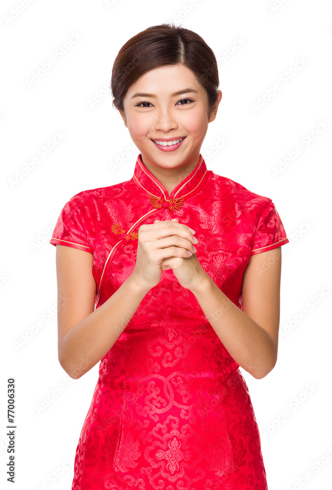 Asian woman with congratulation sign for chinese near year Asian woman with congratulation sign for chinese near year