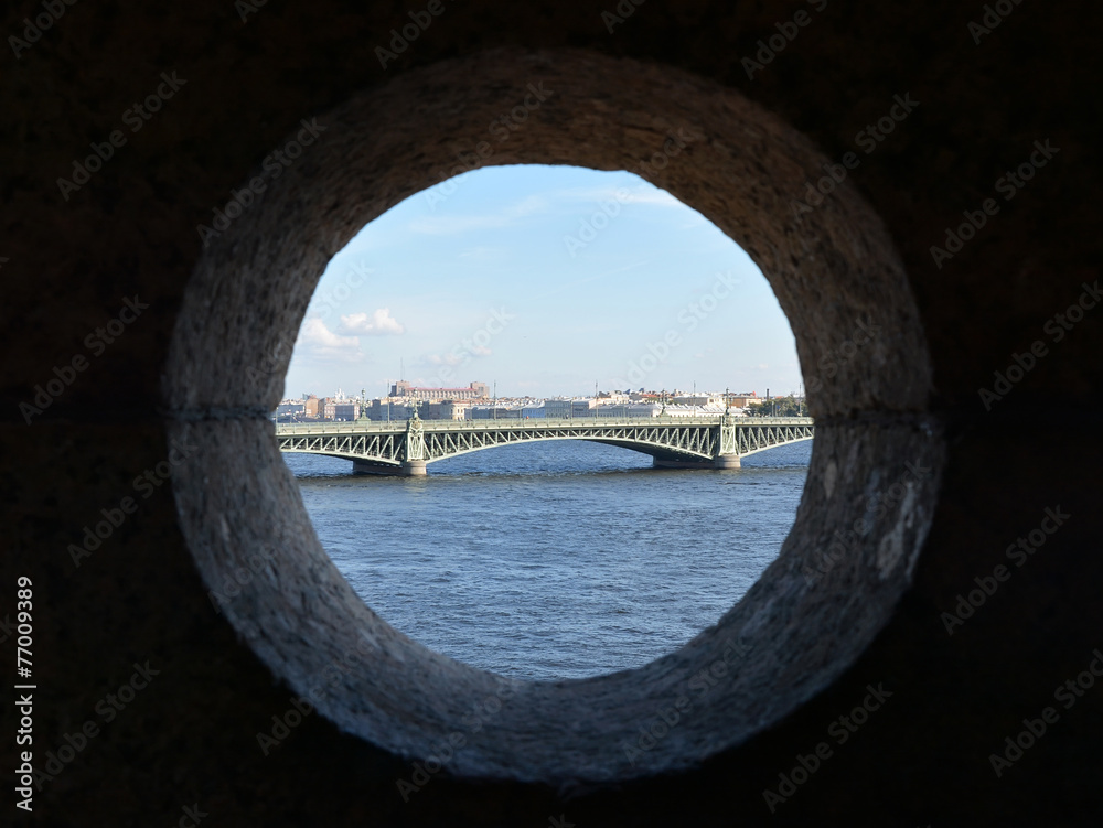 Saint-Petersburg city, Russia. View through the stony window