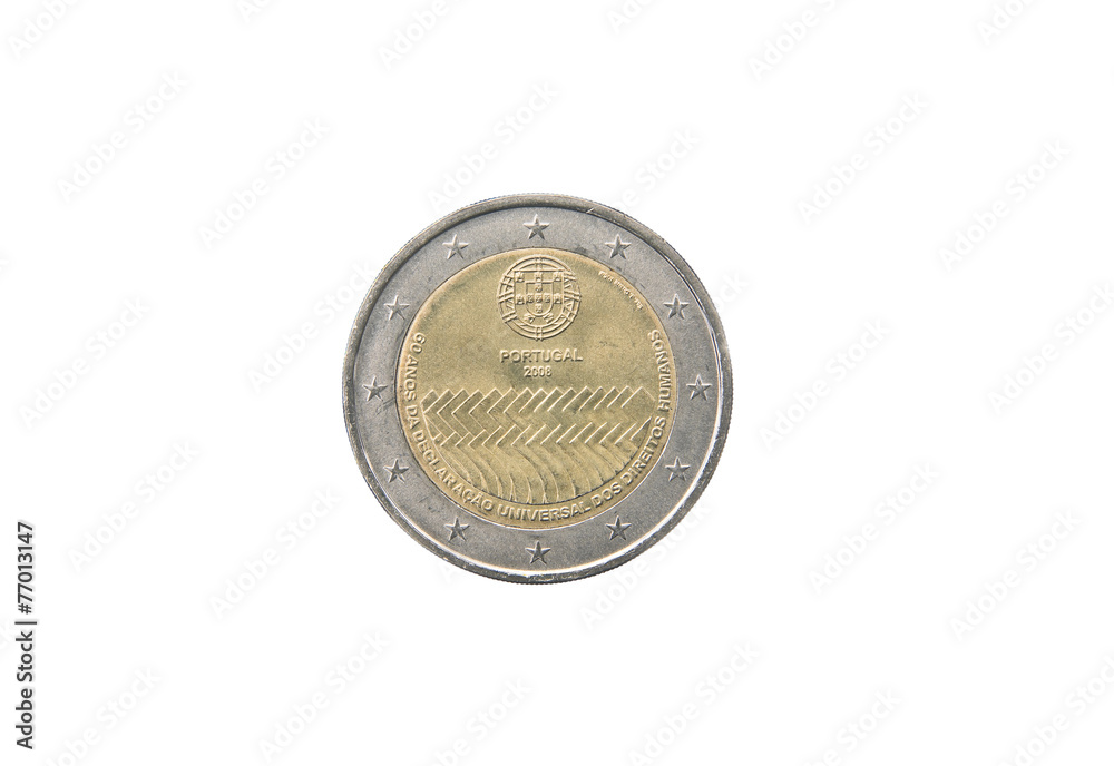 Commemorative coin of Portugal minted in 2008 isolated on white Commemorative coin of Portugal minted in 2008 isolated on white