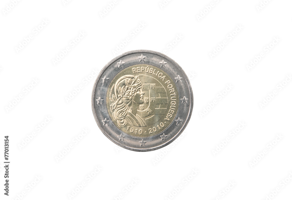 Commemorative coin of Portugal minted in 2010 isolated on white Commemorative coin of Portugal minted in 2010 isolated on white