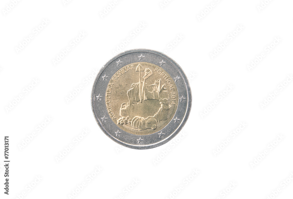 Commemorative coin of Portugal minted in 2014 over white Commemorative coin of Portugal minted in 2014 over white