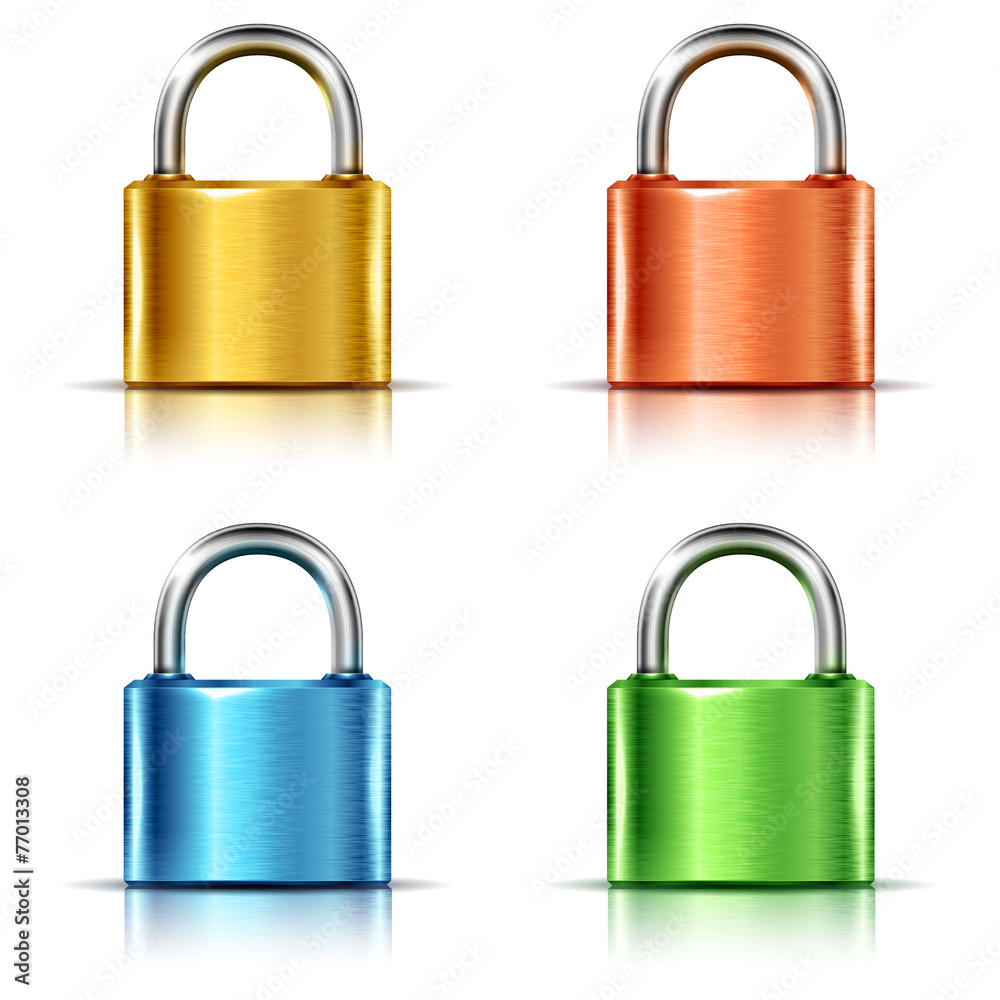 Set of multicolored closed padlocks, isolated Set of multicolored closed padlocks, isolated