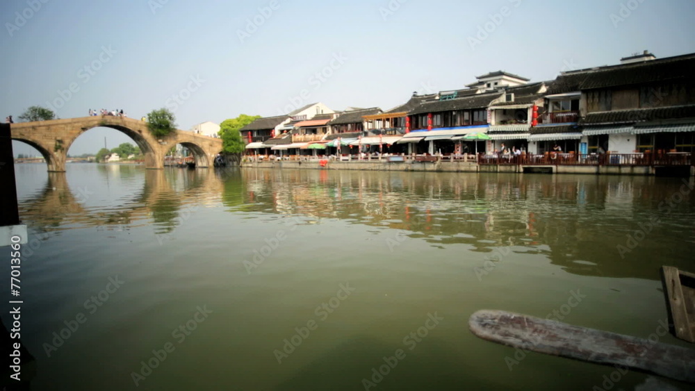 Fangsheng Bridge motion panning Zhujiajiao water village Shanghai Fangsheng Bridge motion panning Zhujiajiao water village Shanghai