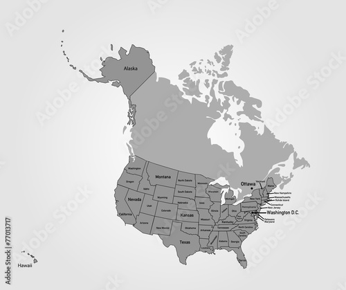 Landkarte USA mit Bundesstaaten in grau