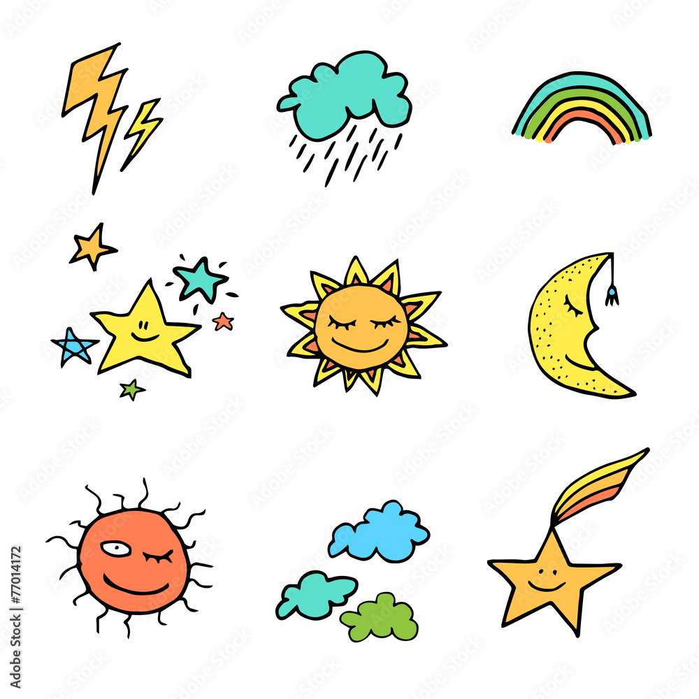 Obraz premium Doodle style weather icons set