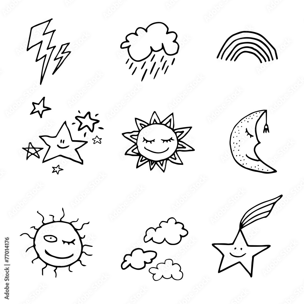 Fototapeta premium Doodle style weather icons set