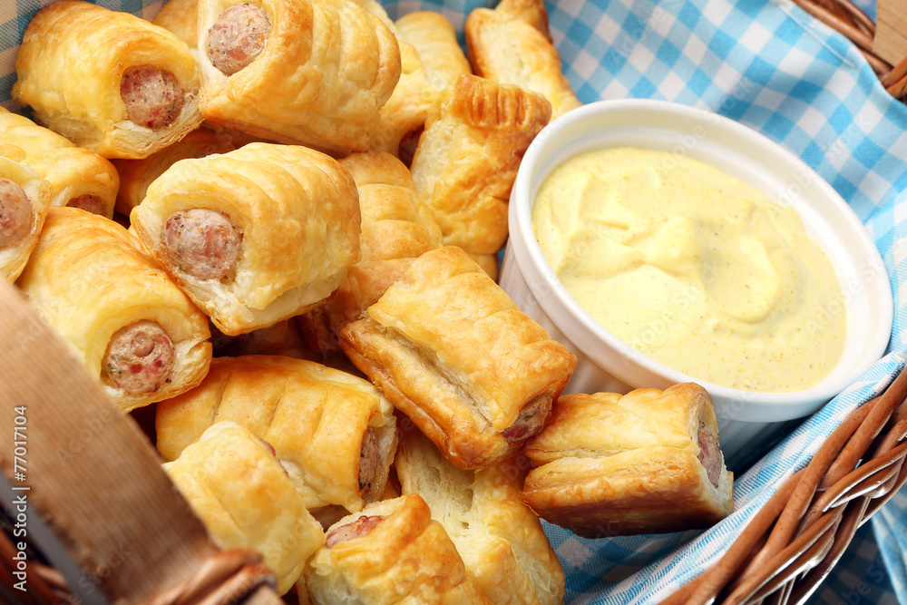 White sausage in puff pastry with joppie sauce White sausage in puff pastry with joppie sauce