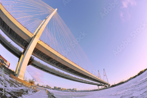 St. Petersburg, Russia, 6 January: Big Obukhovsky bridge (cable- photo