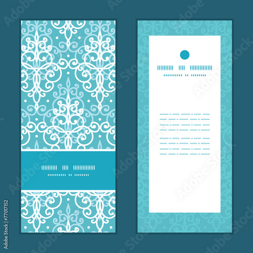 Vector light blue swirls damask vertical frame pattern