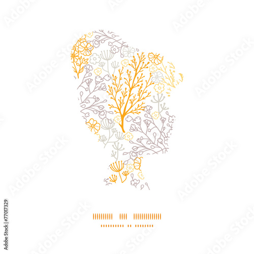 Vector magical floral girl portrait silhouette pattern frame