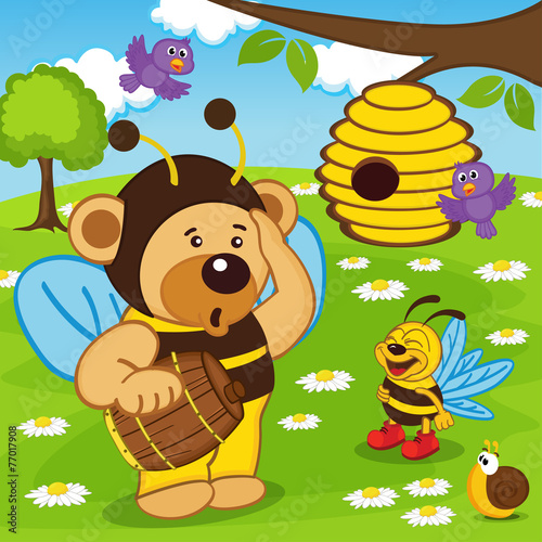 teddy bear dressed as bee goes for honey -  eps