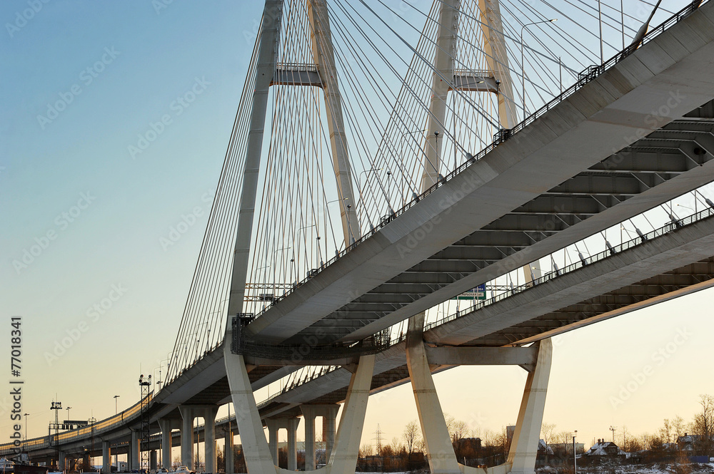 Obraz premium Big Obukhovsky bridge (cable-stayed) over the Neva river, St. Pe
