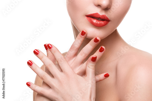 Obraz na plátně Red nails and lips