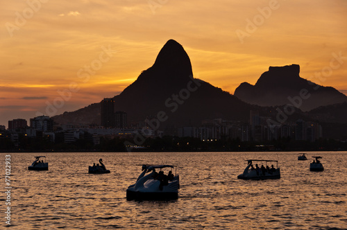 Pedal Boats in the Lake with Mountain Landscape in Rio