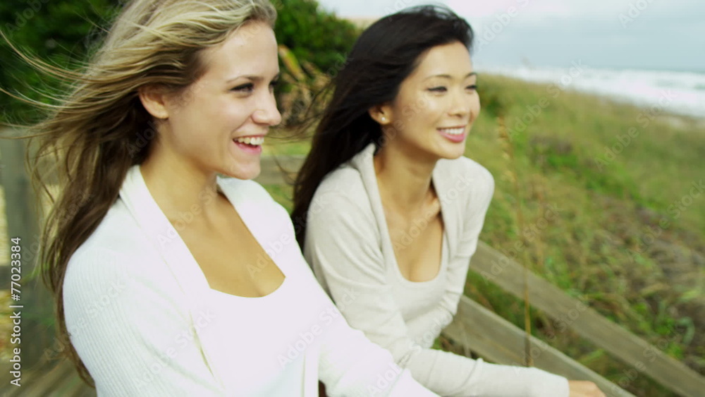 Beautiful Multi Ethnic Girlfriends Outdoors Coast 