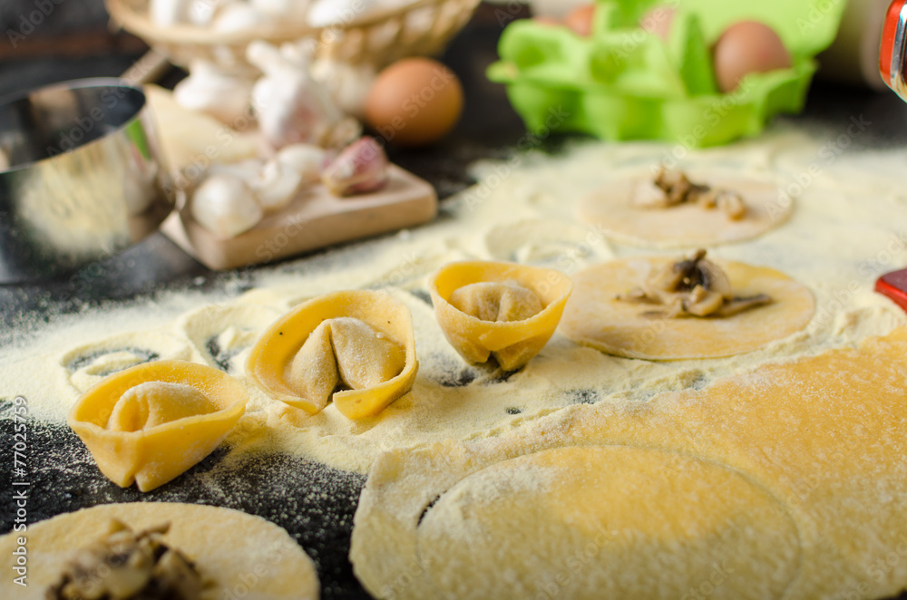 Fototapeta premium Making pasta from italian flour semolina