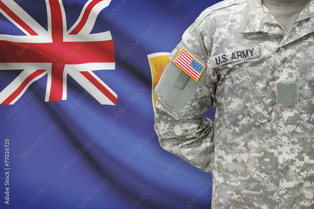 Fototapeta premium American soldier with flag - Turks and Caicos Islands