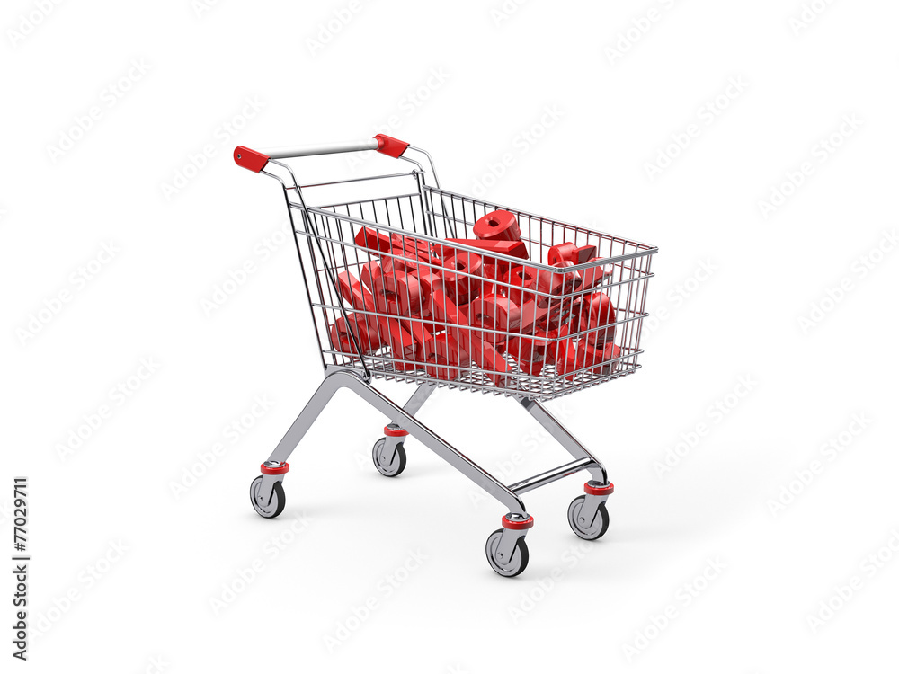 Shopping cart filled with percent symbol Shopping cart filled with percent symbol